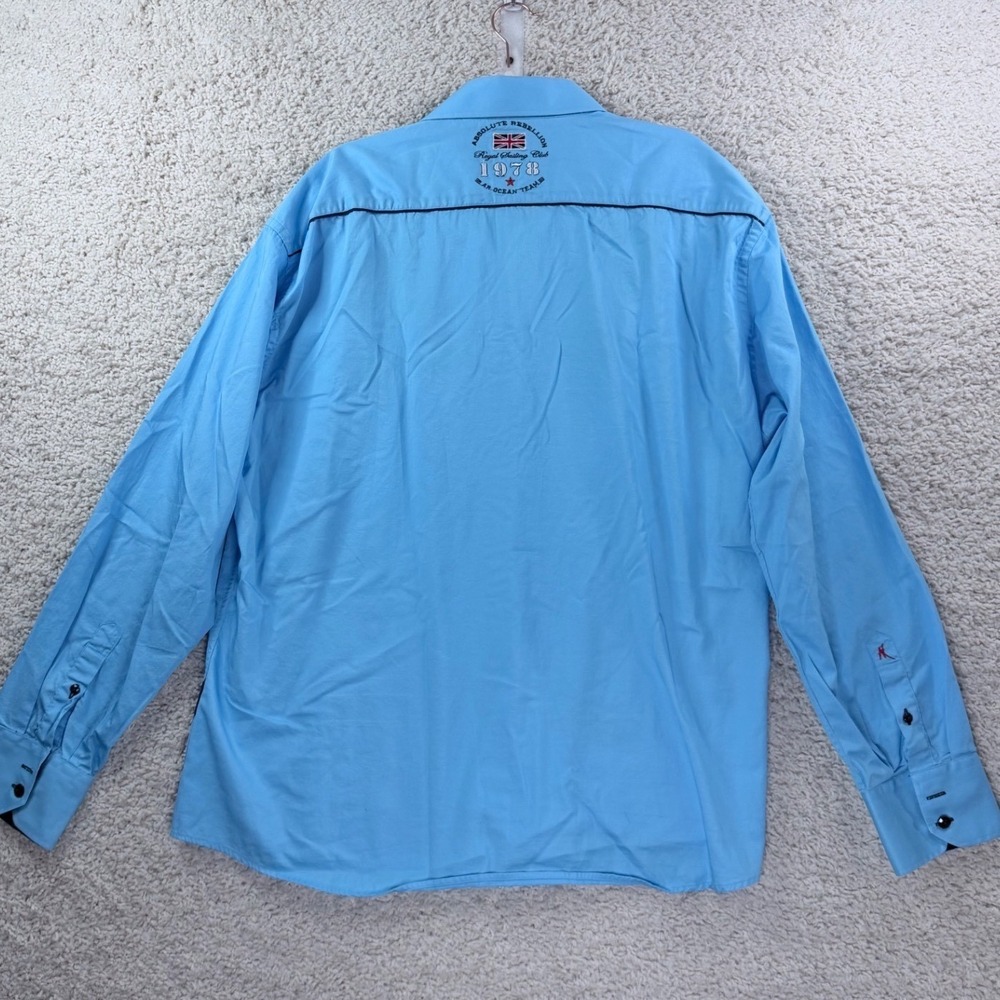 Absolute Rebellion Button Down Men 4XL Blue Royal Sailing Embroidered Shirt - Picture 4 of 10